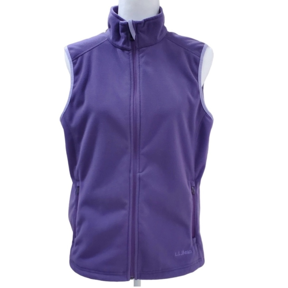 LL Bean vest women's Large purple Violet fleece Polartec Windbloc zip pockets